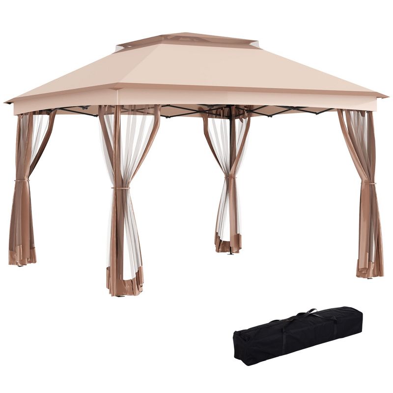 Outsunny 11' x 11' Pop Up Gazebo Outdoor Canopy Shelter with 2-Tier Soft Top, and Removable Zipper Netting, Event Tent with Large Shade, and Storage Bag for Patio, Backyard, Garden, 1 of 10
