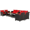 Costway 8 PCS Patio Rattan Furniture Set Glass Table Shelf Sofa Cushion Black/Red/Turquoise/Navy/Gray - 3 of 4