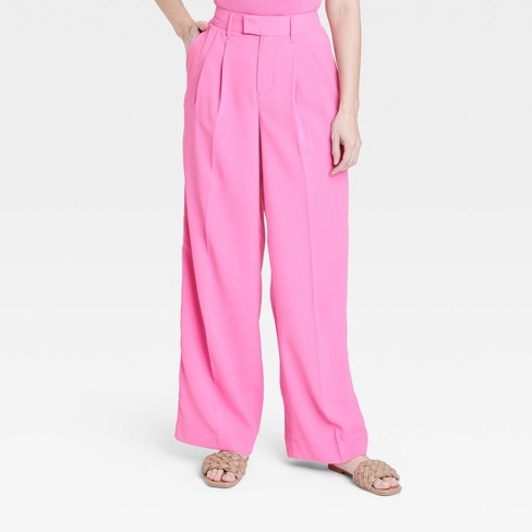 Women's High-rise Wide Leg Fluid Pants - A New Day™ Pink 16 Short : Target