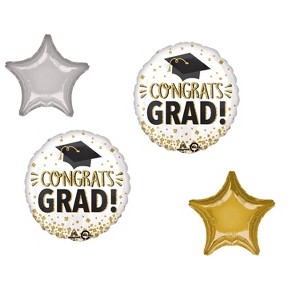 LOONBALLOON Graduation Grad Theme Balloon Set, 2x Standard Grad Congrats Gold Glitter Balloon and Star Foil - 1 of 1