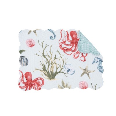 C&F Home Behari Coastal Sea Life Cotton Quilted Rectangular Reversible Placemat Set of 6