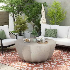 PAGED 38.18 Inch Coffee Table Simple Retro Wooden Side Table with Three-dimensional Embossed Design for Living Room, Bedroom - 1 of 4
