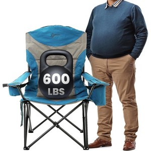 Arrowhead Outdoor XXL Folding Padded Camping Chair w/Cup & Wine Holder, Armrest Cooler, Support up to 600 lbs (Ocean Blue) - 1 of 4
