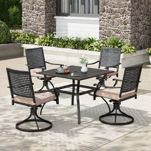 Captiva Designs 5pc Patio Slat-top Square Steel Dining Table with Umbrella Hole & Metal Arm Chairs - 1 of 4