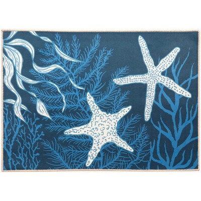 Olivia’s Home Starfish on Indigo Doormat – Indoor/Outdoor Coastal Accent Mat, 22" x 32", Artistic Starfish Design