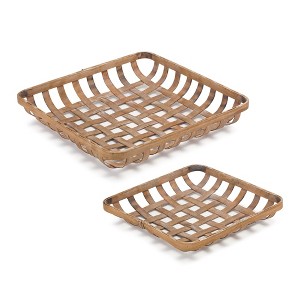 Set of 2 Bamboo Trays – Natural Finish – 3.25"H – Decorative & Functional – By Melrose - 1 of 4