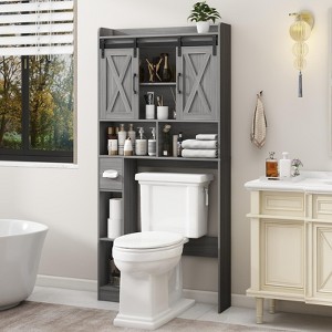 Over The Toilet Storage Cabinet with Sliding Door & Toilet Paper Holder Stand - 1 of 4