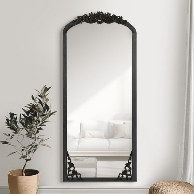 Lirago Arch Solid Wood Mirror Ornate Mirror Wall Mirror Retro Mirror with Carved Frame 67*28 Black