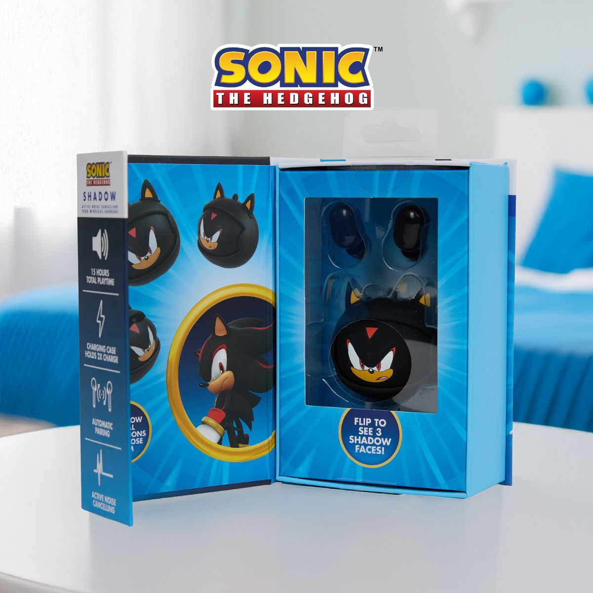 Sonic the Hedgehog Wireless Earbuds 15 Hour Playtime with Noise Cancelling and Flip Case - Shadow - thumbnail 7