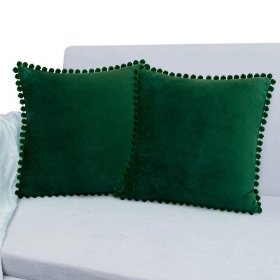 Emerald Green Velvet Pom Pom Euro Pillow Covers Set