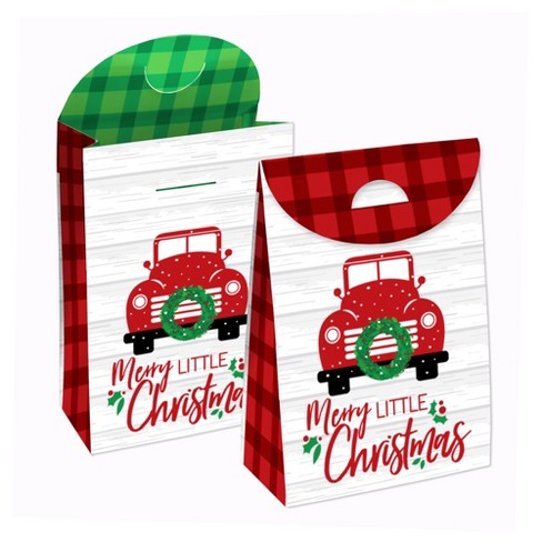 Big Dot of Happiness Merry Little Christmas Tree - Red Truck Christmas Gift  Favor Bags - Party Goodie Boxes - Set of 12