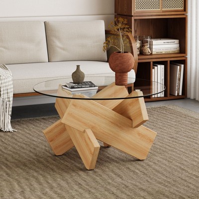 NicBex Modern Round Glass Top Coffee Table with MDF Base Distinctive Accent Table for Living Room, Bedroom