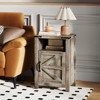 AOXUN End Table with Charging Station, Farmhouse Nightstand with Barn Door, Sofa Side Table with Storage Space,Grey - 3 of 4