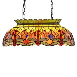 Chloe Lighting Anisoptera Purity Tiffany-Style Dragonfly 3 Light Island Pendant 28" Wide - 1 of 3