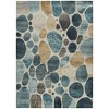 Teal Blue Beige And Ivory Geometric Washable Indoor Outdoor Area Rug - 4 of 4