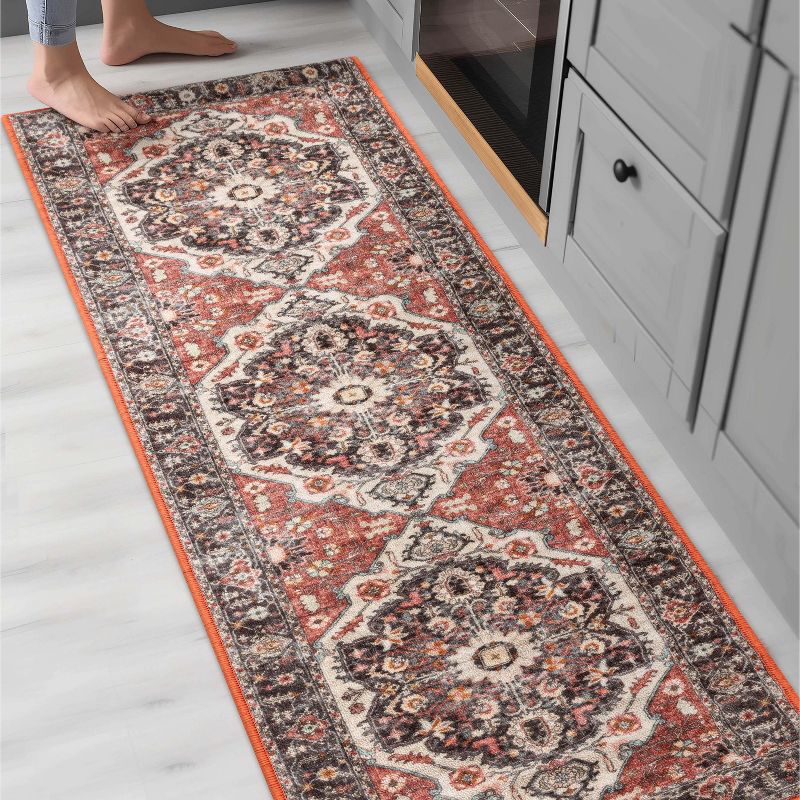 Well Woven Kings Court Zazzu Multi Red Non-Slip Rubber Backed Oriental Medallion Rug - Hallway, Entryway & Kitchen -Machine-Washable, 4 of 10