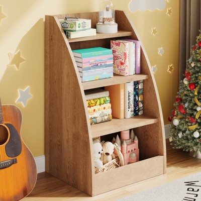 4 Tier Kids Bookshelf, Kids Book Shelf for Kids Rooms, Wood Children Bookcase,Baby Storage Book Rack,Toddler Bookshelf