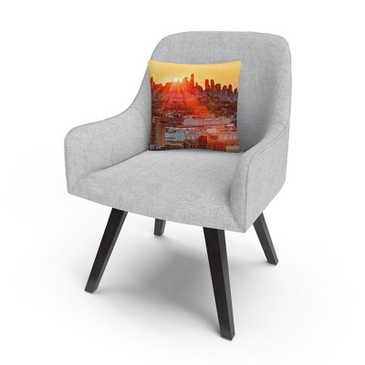 Midtown Sunset Orange Cityscape 16x16 Polyester Throw Pillow