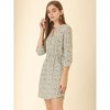 Allegra K Women's Button Front Floral Print Split Neck 3/4 Sleeves Mini Dresses - 3 of 4