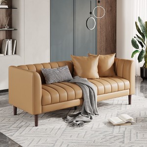 Garvee Faux Leather Sofa Couch, Modern 78" W Sofa with Deep Seats, 3 Seater Sofa Couch with 2 Throw Pillows and Wood Legs, for Living Room - 1 of 4