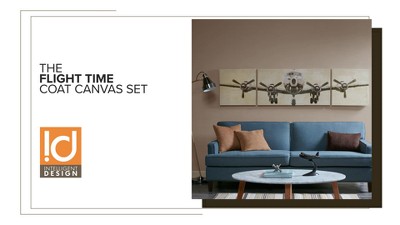Vintage Airplane Triptych Canvas Art Set in Beige and Gray