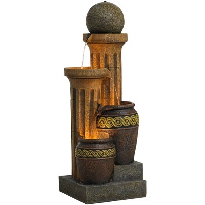 Rustic Polyresin 50" Outdoor Water Fountain with LED Light