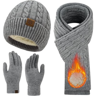 ZUPPAD Womens Winter Beanie Hat Scarf Gloves Set, Knit Touch Screen Gloves Long Scarf Skull Caps Fleece Lined Winter Gift Hat and Glove Sets