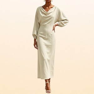 EadianDree Womens Long Sleeve Cowl Neck Maxi Dress Elegant Fitted Waist Lantern Sleeve Long Casual Dresses Cocktail Party Outfit : Target