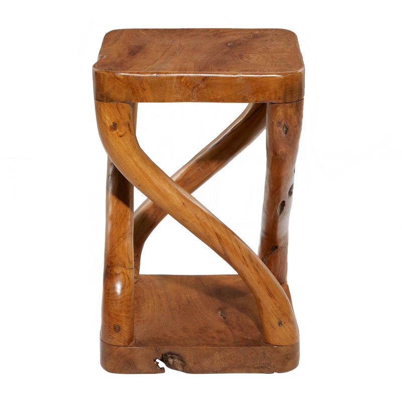 Contemporary Helix Pattern Teak Wood Stool Brown - Olivia &#38; May, 6 of 9