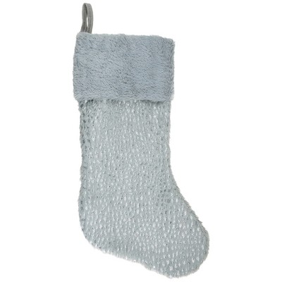 Northlight 20" Gray and Silver Faux Fur Christmas Stocking