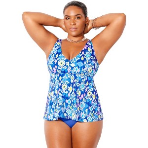 Swimsuits for All V-Neck Flowy Tankini Top (Plus Sizes Available) - 1 of 4