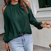 Women's Cold Shoulder Blouse Ruffle Neckline Long Sleeve Top Elegant Casual Shirt - 2 of 4