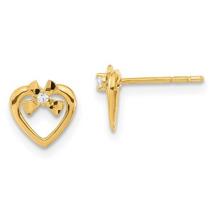 Black Bow Jewelry Kids 7mm Heart and Cubic Zirconia Bow Post Earrings in 14k Yellow Gold - 1 of 4