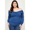 Slickblue Women's Plus Size Solid Dressy Wrap Top, Off Shoulder, Long Sleeves, Ruched Fit, Blue Stone, Size 1XL-3XL - 2 of 4