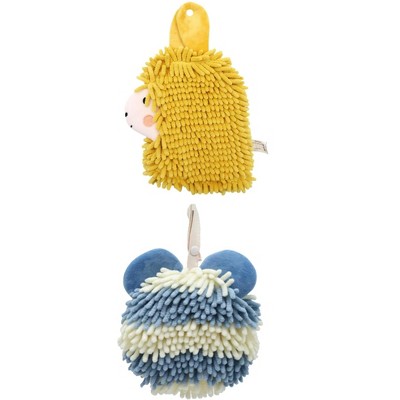 REGALWOVEN Chenille Fuzzy Ball Bathroom Alpaca Fuzzy Soft Absorbent Hanging Towels 7" x 7"/7" x 11" 2 Pcs