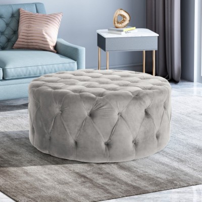 Modern Large Round Ottoman,Velvet Upholstered Tufted Round Standard Ottoman,Ottoman For Living Room Decor,Versatile Foot Stool-Cuddlewood