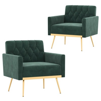 Tangkula 2PCS Modern Velvet Accent Chair w/ Button Tufted Back Golden Metal Legs