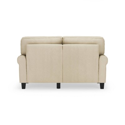 Beige Fabric Rolled Arm Loveseat with Pillow Back
