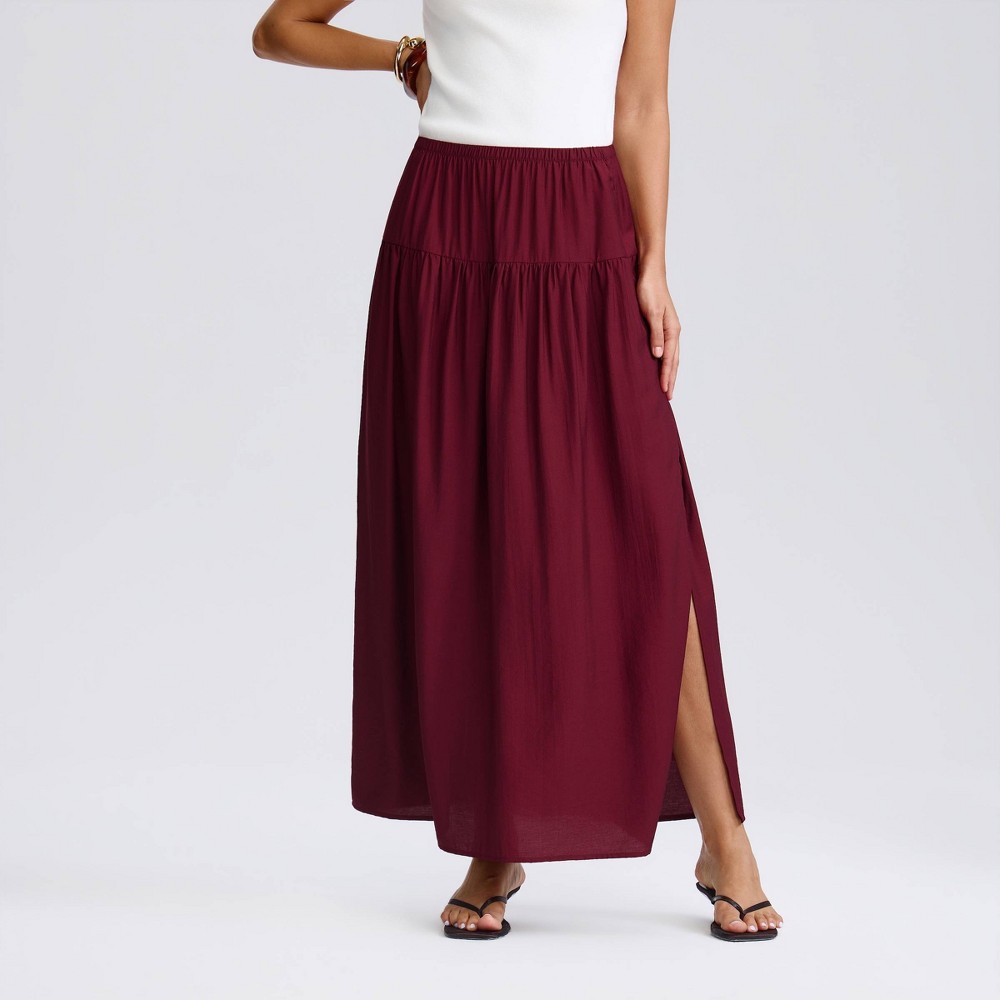 Women's Side Slit Detail Maxi Skirt - A New Day™ Wine Red S