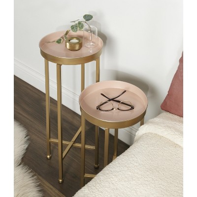 Celia Pink and Gold Round Metal Foldable Tray Table Set