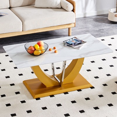 CAVINAS Coffee Tables for Living Room Modern Transparent Glass Coffee Table Distinctive Tea Table with MDF Legs for Dining Room and Bedroom