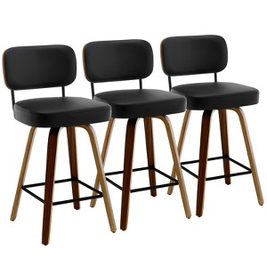 Bekrvio 26" Swivel Counter Height Bar Stools - Upholstered Faux Leather with Back, Bent Wood Legs, Mid Century Modern Kitchen Island Counter Stools - 1 of 4