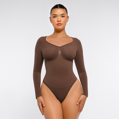 Feelingirl Women's Seamless Long Sleeve Compression Thong Shapewear Bodysuit Black XS