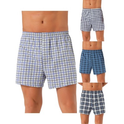 INSPIRE CHIC Men's 4 Pack Classic Elastic Waist Plaid Pattern Underwear Boxer Shorts