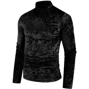 Lars Amadeus Men's Mock Turtleneck Long Sleeves Basic Velvet T-Shirt - 1 of 4