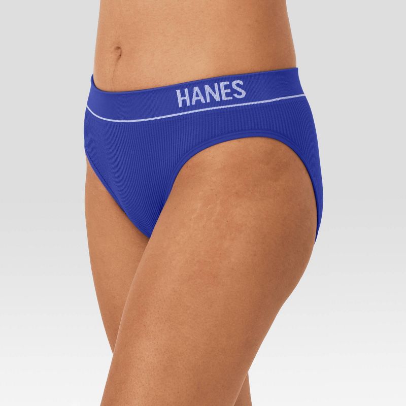 Hanes Women&#39;s 3pk Ribbed Bikini Underwear - Teal/Indigo/White, 3 of 5
