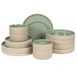 Gibson Elite Liberty Bay 16-Piece Stoneware Dinnerware Set – Reactive Glaze, Stackable Plates & Bowls, Service for 4 - 1 of 4