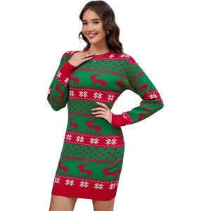 Clearlove Christmas Sweater Dresses for Women  Holiday Outfits Cute Winter Themed Dresses - 1 of 4
