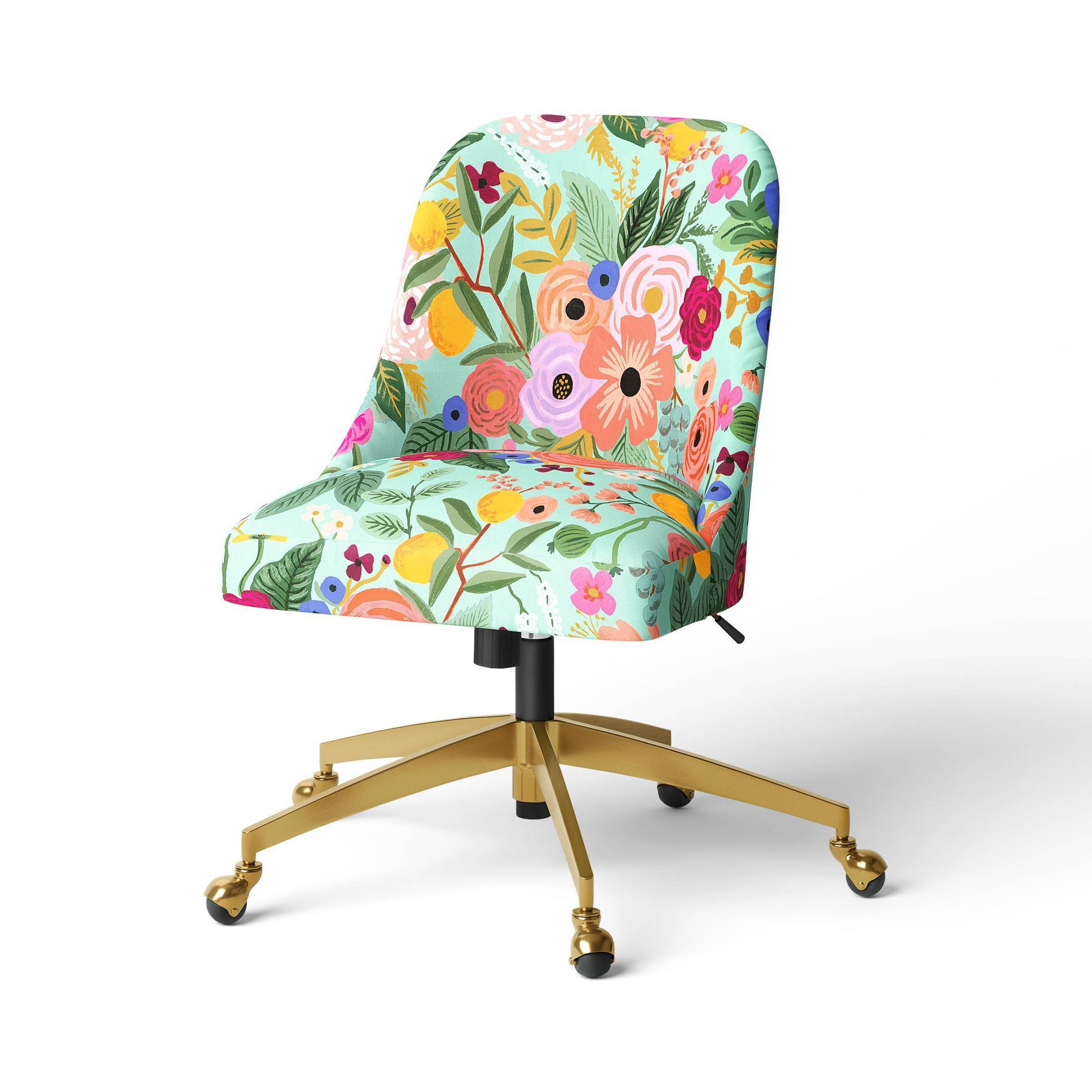 Rifle Paper Co. x Target Garden Party Desk Chair Light Green: Brass-Tone Metal, Armless Design, Adjustable Height