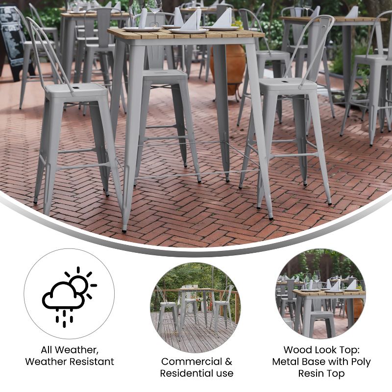 Flash Furniture Declan Commercial Indoor/Outdoor Bar Top Table, 31.5" Square All Weather Poly Resin Top with Steel base, 5 of 11